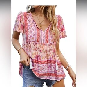 Floral Pink Boho Top